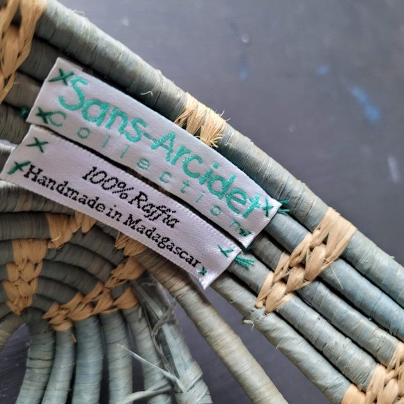 Sans-Arcidet Collection Designer Turquoise and Tan Raffia Woven Basket Bag - Picture 7 of 16